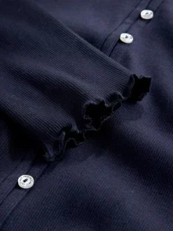 self. Navy Ribbed Button Through Pyjamas