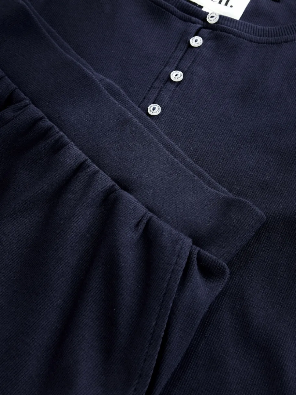 self. Navy Ribbed Button Through Pyjamas