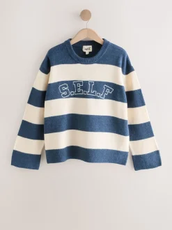 self. Navy Stripe Knit Jumper