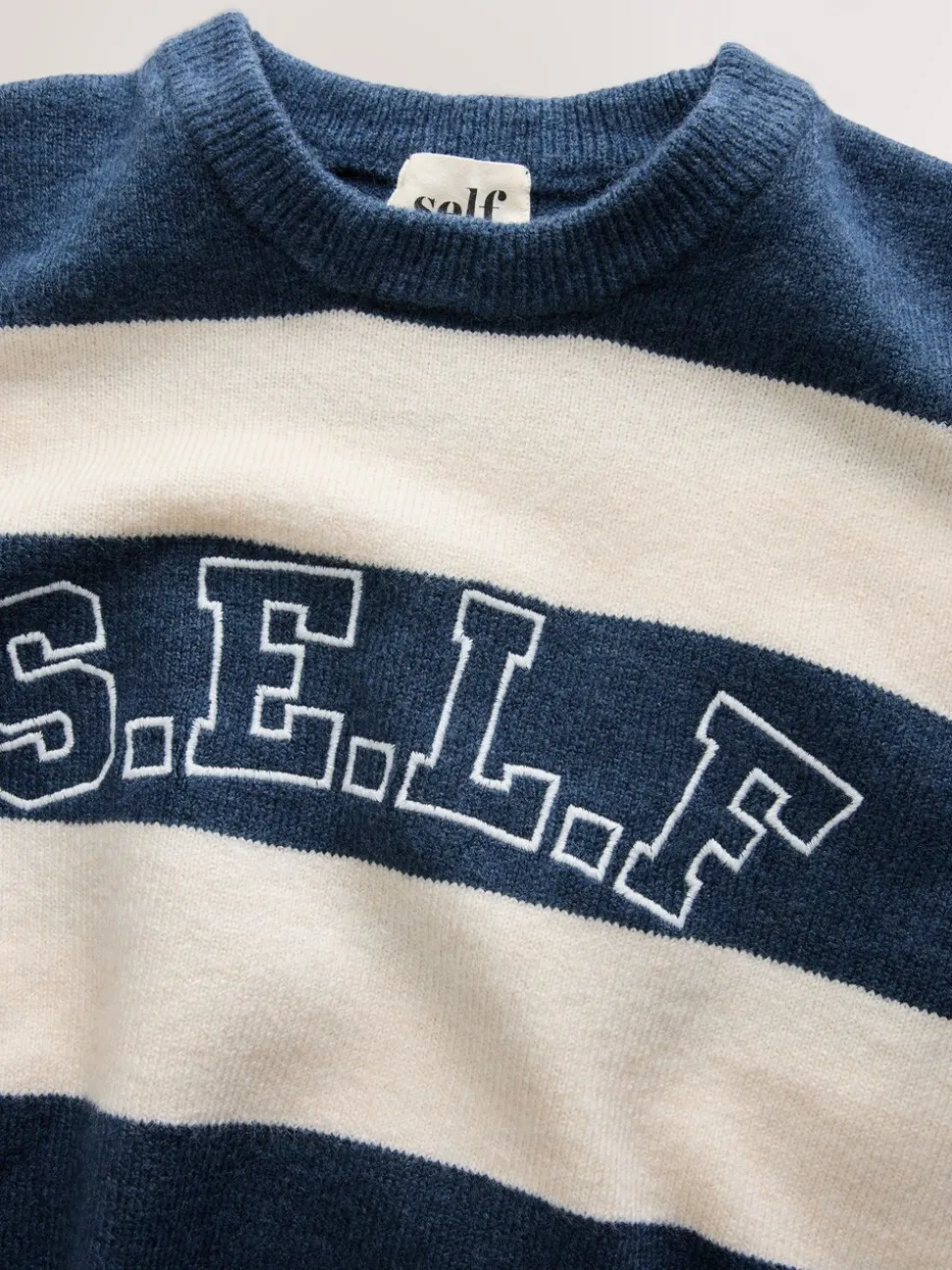 self. Navy Stripe Knit Jumper