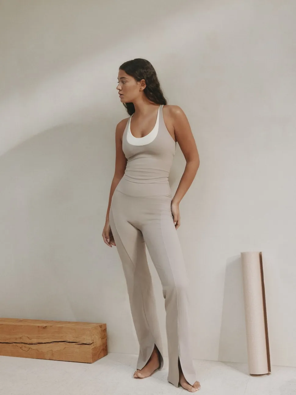self. Neutral High Waist Flared Leggings