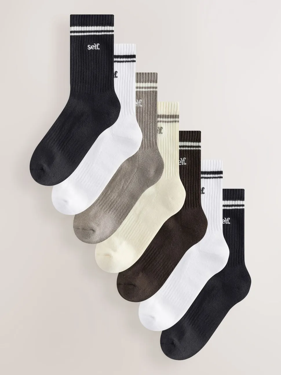 self. Neutral/Black Cushion Sole Lounge Ankle Socks 7 Pack