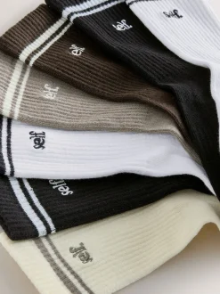 self. Neutral/Black Cushion Sole Lounge Ankle Socks 7 Pack