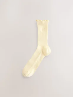 self. Neutral/Cream/Chocolate Lettuce Welt Embroidered Ankle Socks 3 Pack