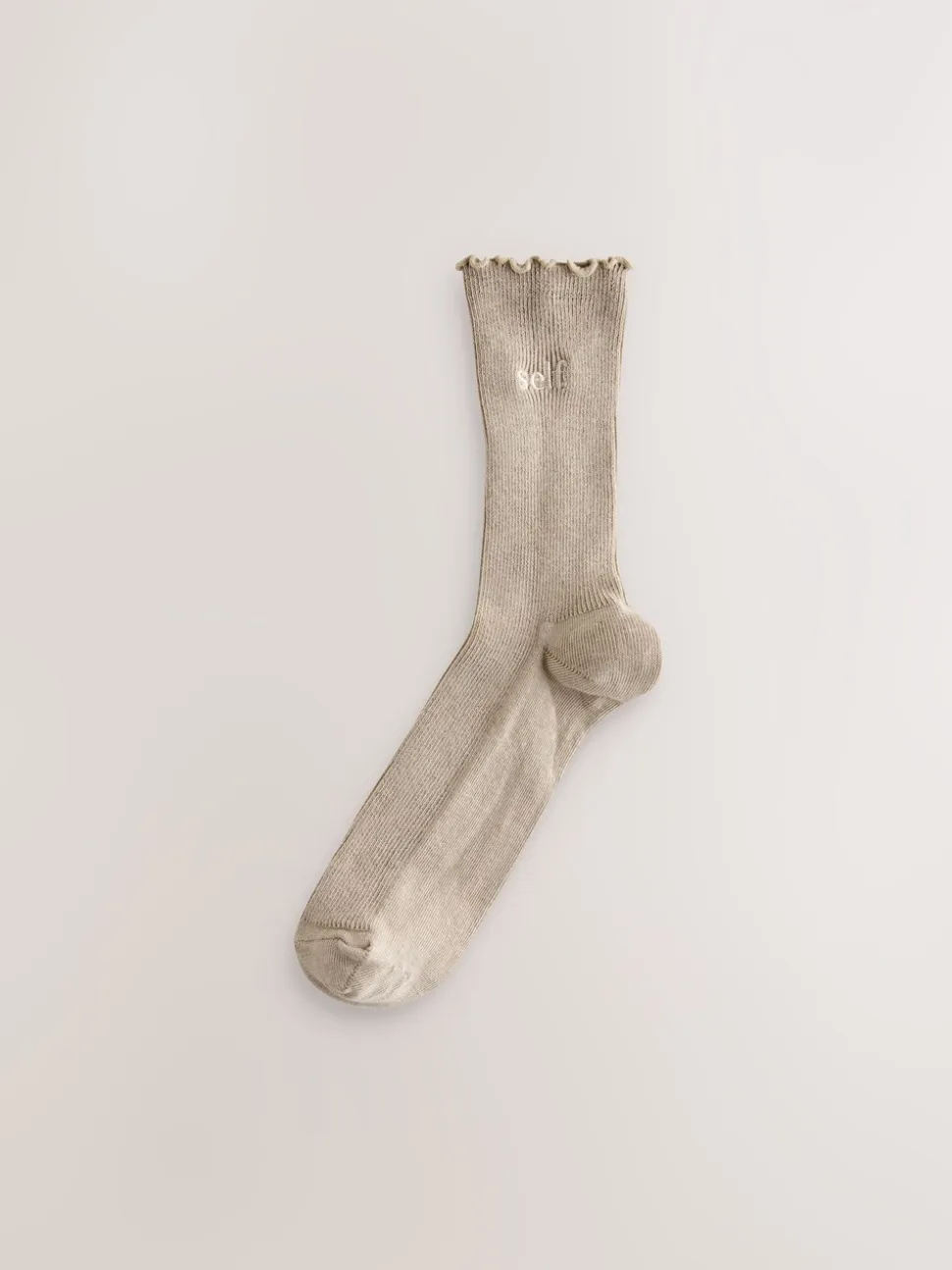 self. Neutral/Cream/Chocolate Lettuce Welt Embroidered Ankle Socks 3 Pack