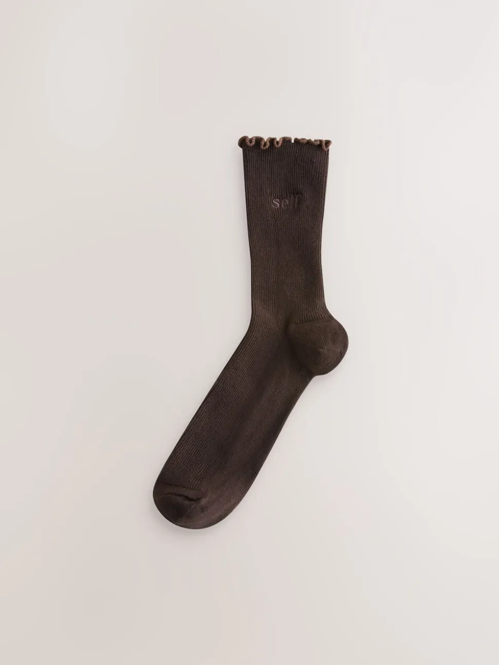 self. Neutral/Cream/Chocolate Lettuce Welt Embroidered Ankle Socks 3 Pack
