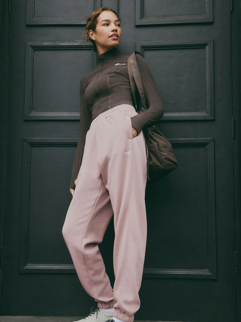 self. Pink Cuffed Joggers