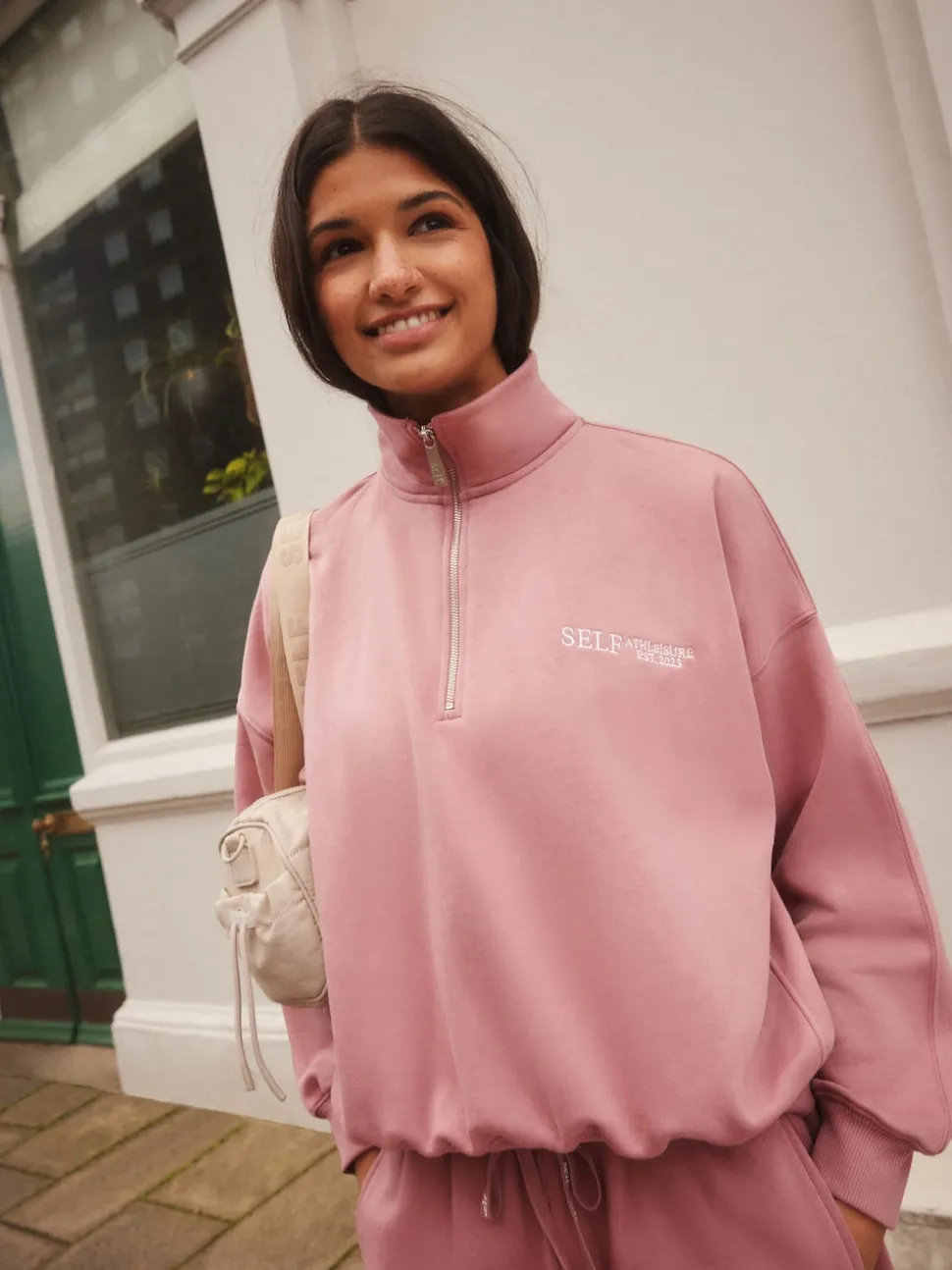 self. Pink Half Zip Sweatshirt