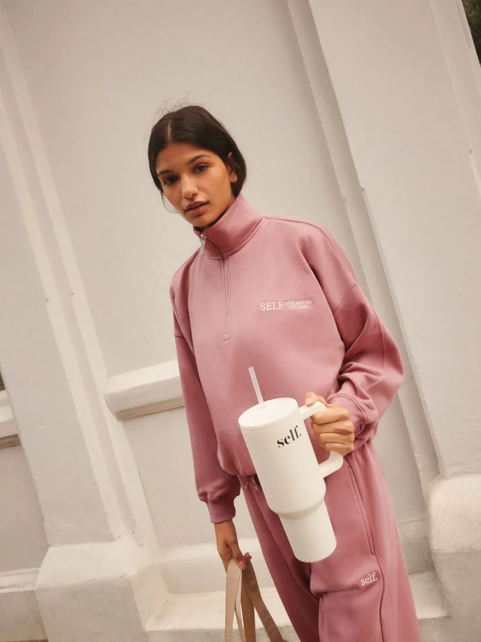 self. Pink Half Zip Sweatshirt