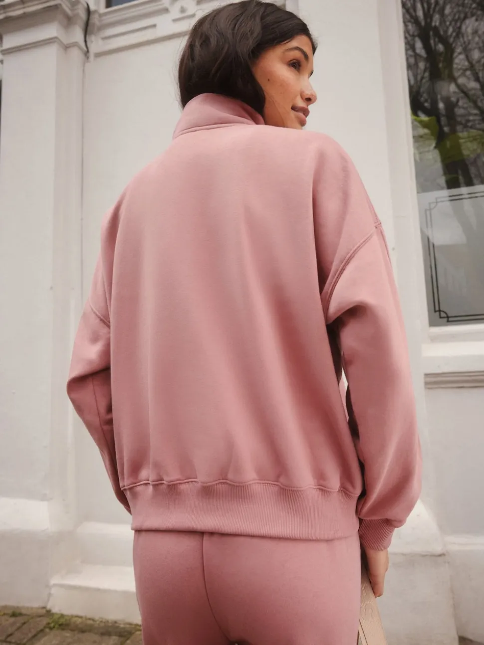 self. Pink Half Zip Sweatshirt