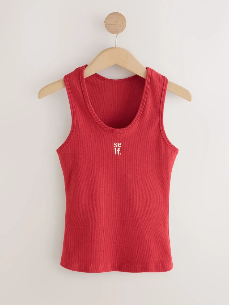 self. Red Cotton Rib Scoop Neck Vest