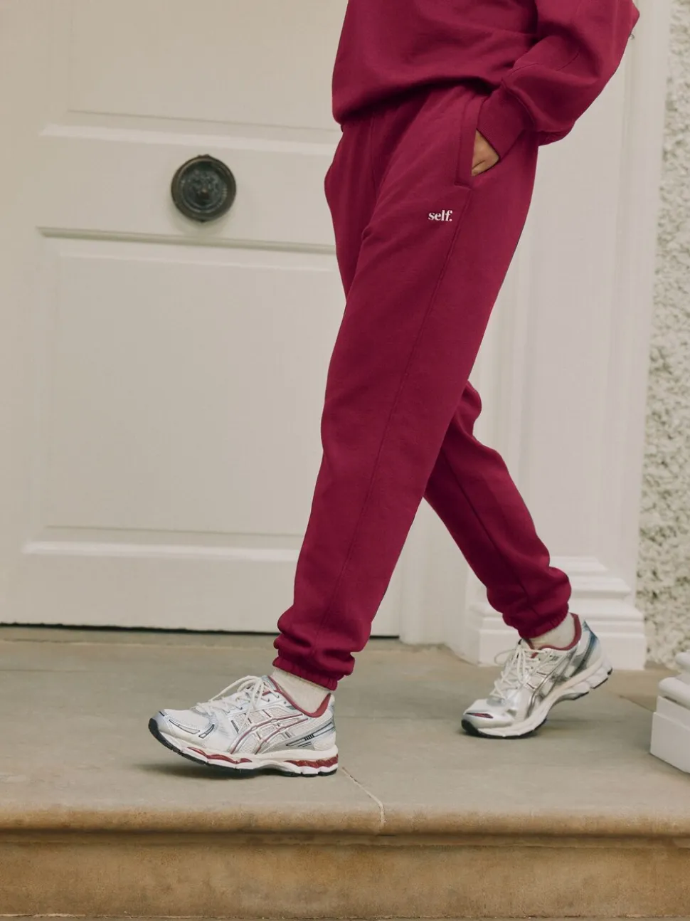 self. Red Cuffed Joggers