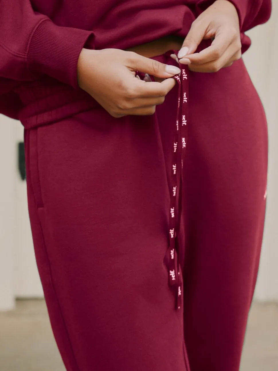 self. Red Cuffed Joggers