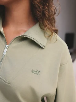 self. Sage Green Half Zip Modal Sweatshirt