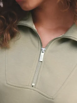self. Sage Green Half Zip Modal Sweatshirt