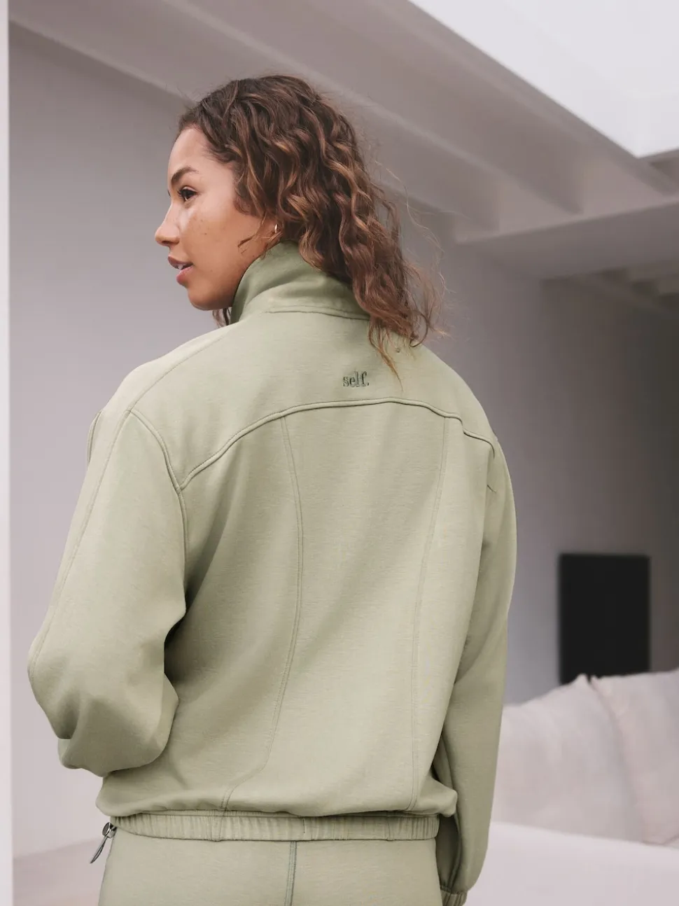 self. Sage Green Half Zip Modal Sweatshirt