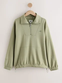 self. Sage Green Half Zip Modal Sweatshirt