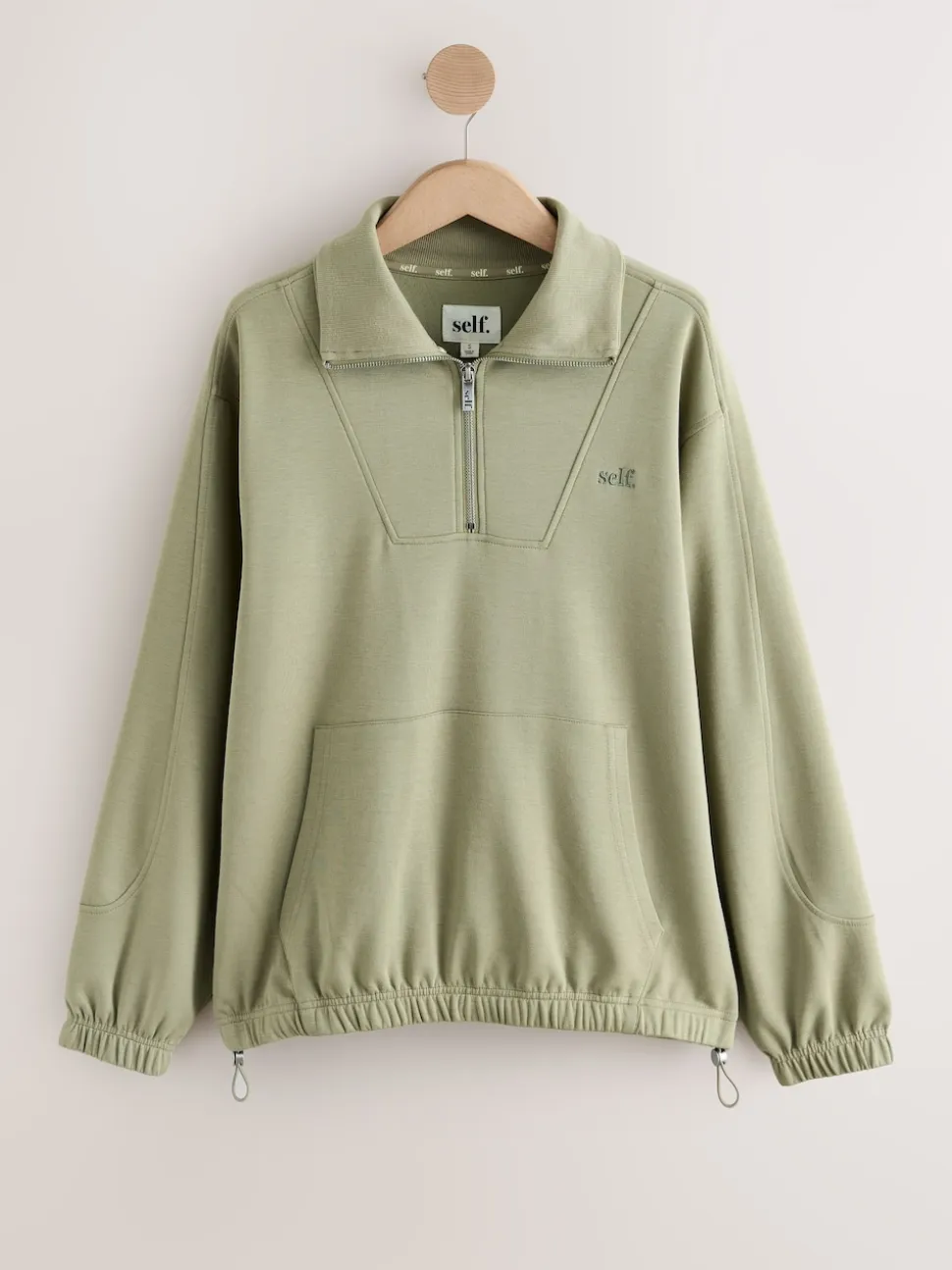 self. Sage Green Half Zip Modal Sweatshirt