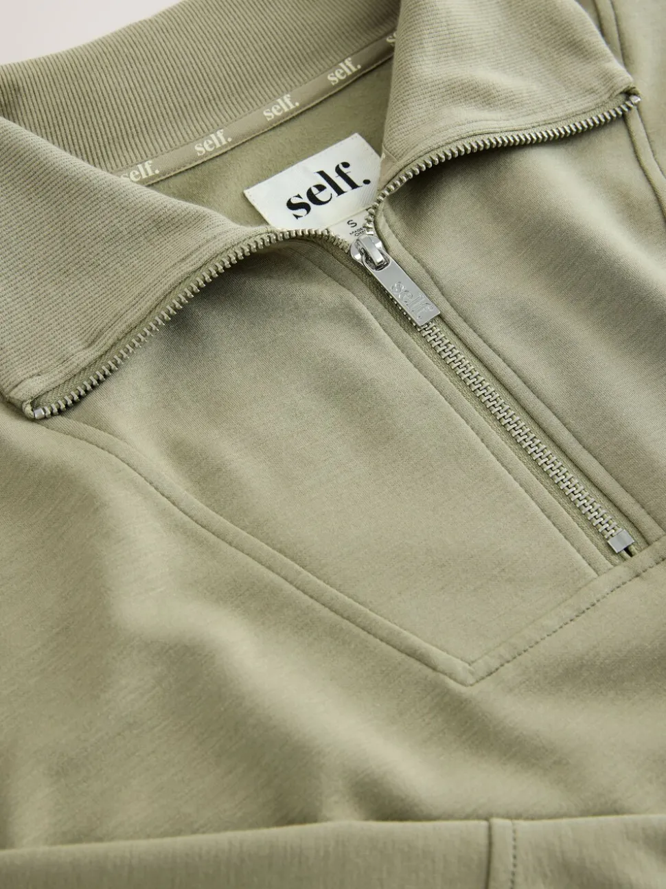 self. Sage Green Half Zip Modal Sweatshirt