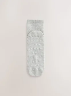 self. Sage Green/Cream/Grey Cropped Ankle Embroidered Logo Gripper Socks 3 Pack