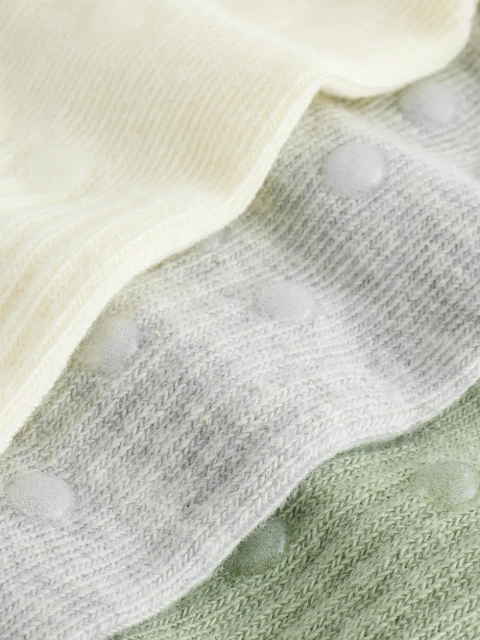 self. Sage Green/Cream/Grey Cropped Ankle Embroidered Logo Gripper Socks 3 Pack
