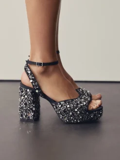 Sequin Forever Comfort® Square Toe Sequin Block Heeled Sandals