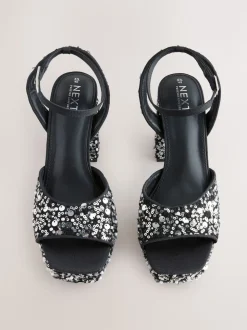 Sequin Forever Comfort® Square Toe Sequin Block Heeled Sandals
