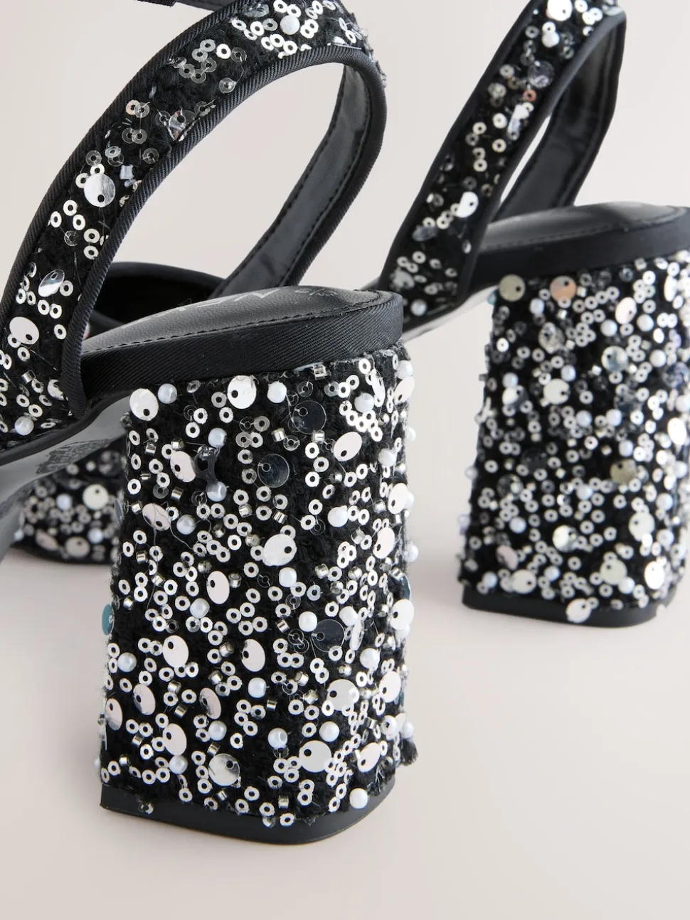 Sequin Forever Comfort® Square Toe Sequin Block Heeled Sandals