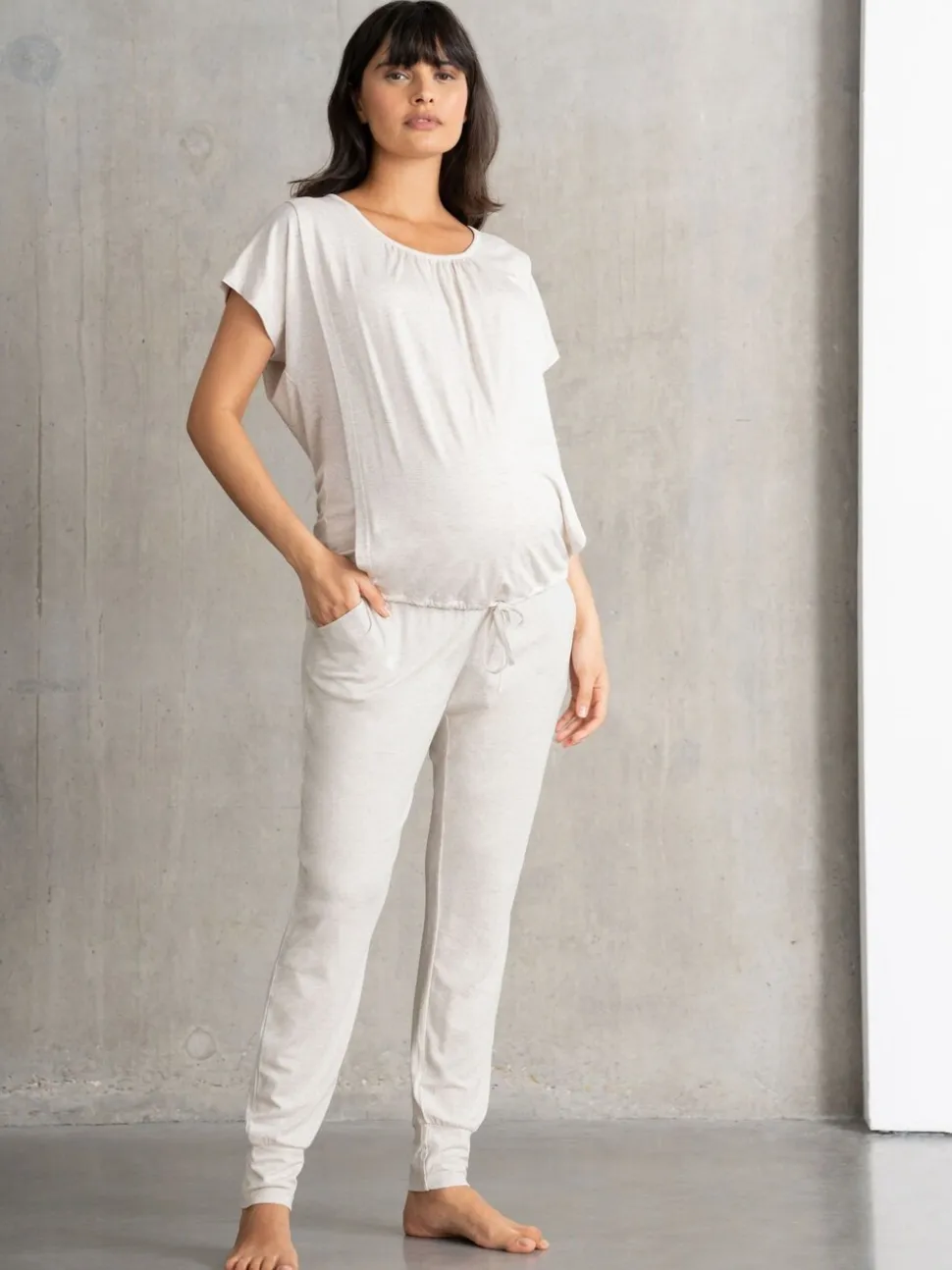Seraphine Beige Oatmeal Marl Maternity & Nursing Hospital Bag Pyjamas 2 Piece Set
