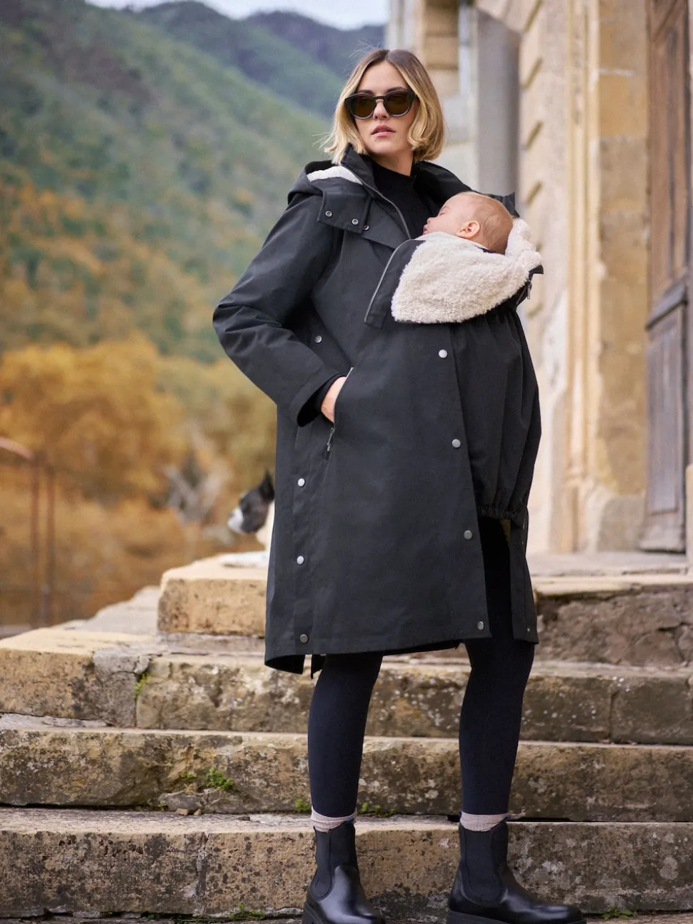 Seraphine Black 3 in 1 Maternity & Babywearing Parka with Borg Lining