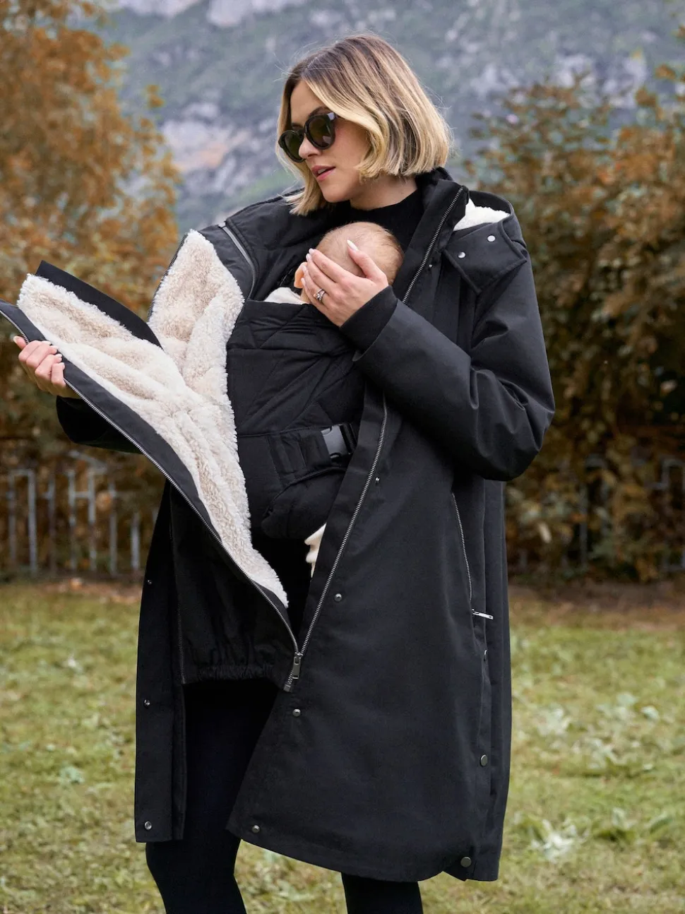 Seraphine Black 3 in 1 Maternity & Babywearing Parka with Borg Lining