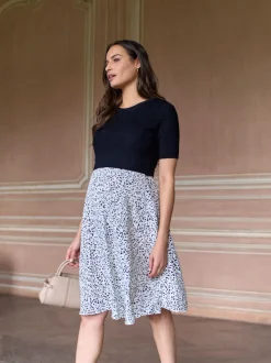 Seraphine Black & White Printed Maternity & Nursing Knit Top Dress