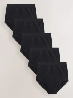 Seraphine Black Cotton Rib Jersey Maternity & Postpartum Briefs 5 Pack