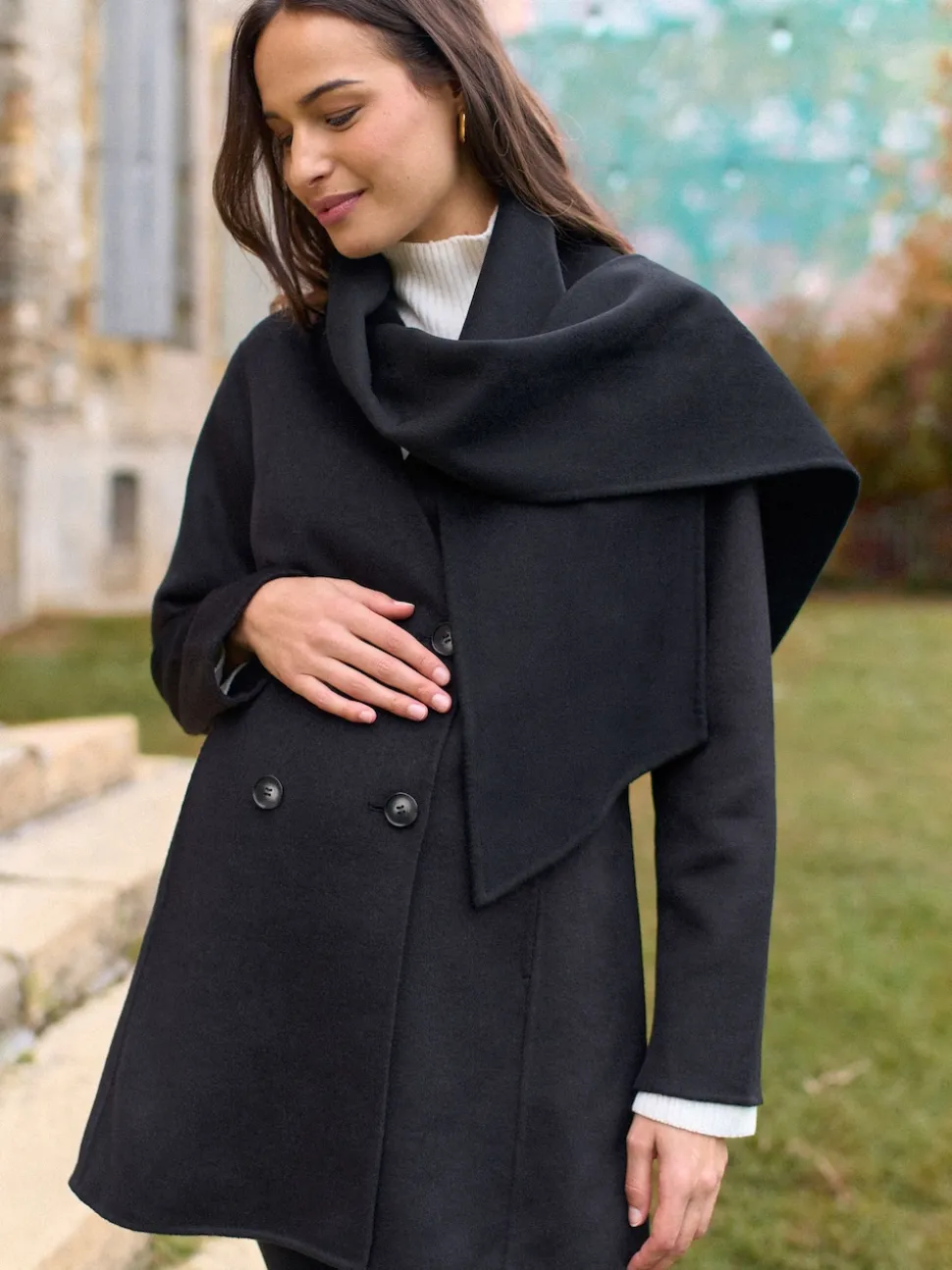 Seraphine Black Double Breasted Wool Maternity Coat