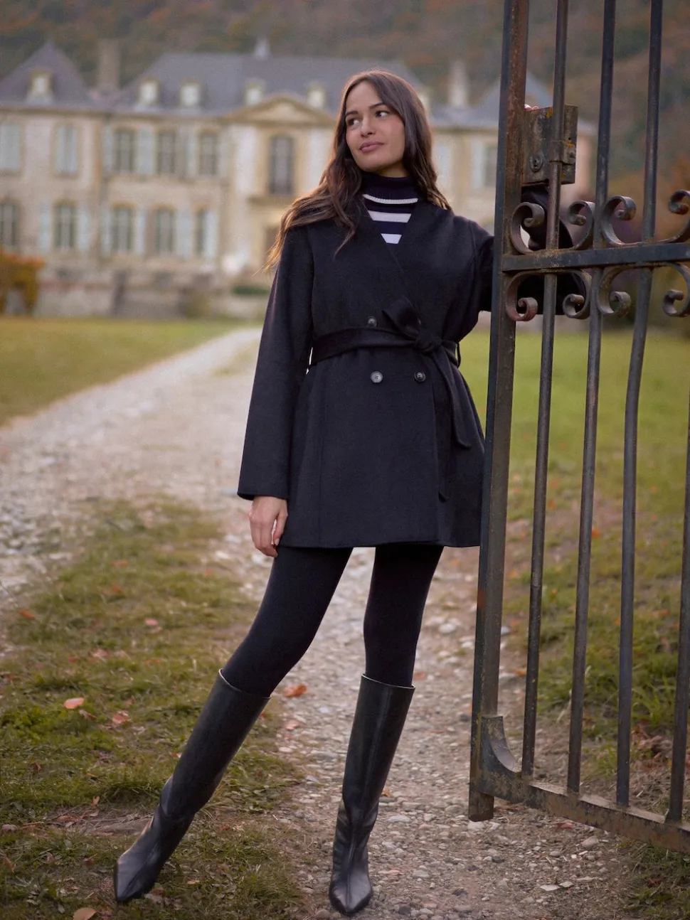 Seraphine Black Double Breasted Wool Maternity Coat