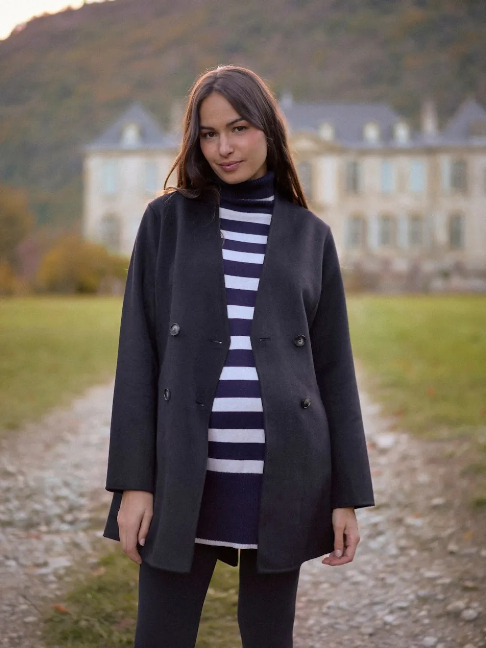Seraphine Black Double Breasted Wool Maternity Coat