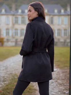 Seraphine Black Double Breasted Wool Maternity Coat