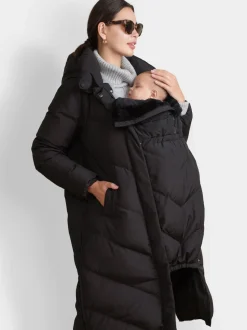 Seraphine Black 3-In-1 Long Chevron Puffer Maternity Coat