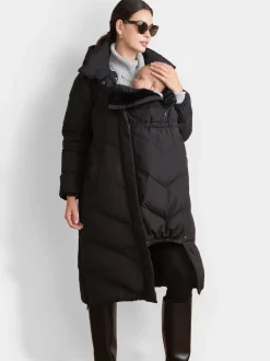 Seraphine Black 3-In-1 Long Chevron Puffer Maternity Coat
