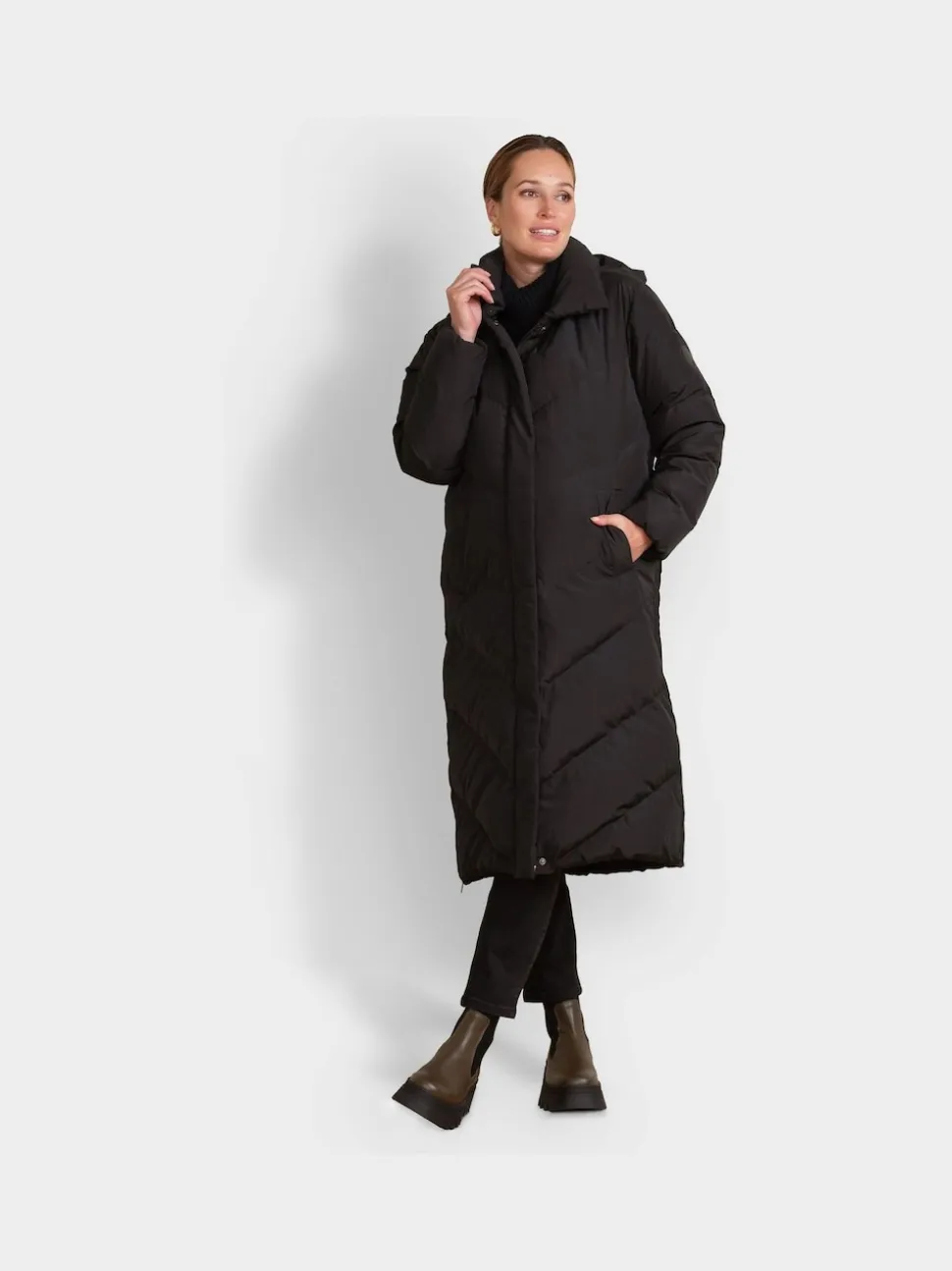 Seraphine Black 3-In-1 Long Chevron Puffer Maternity Coat