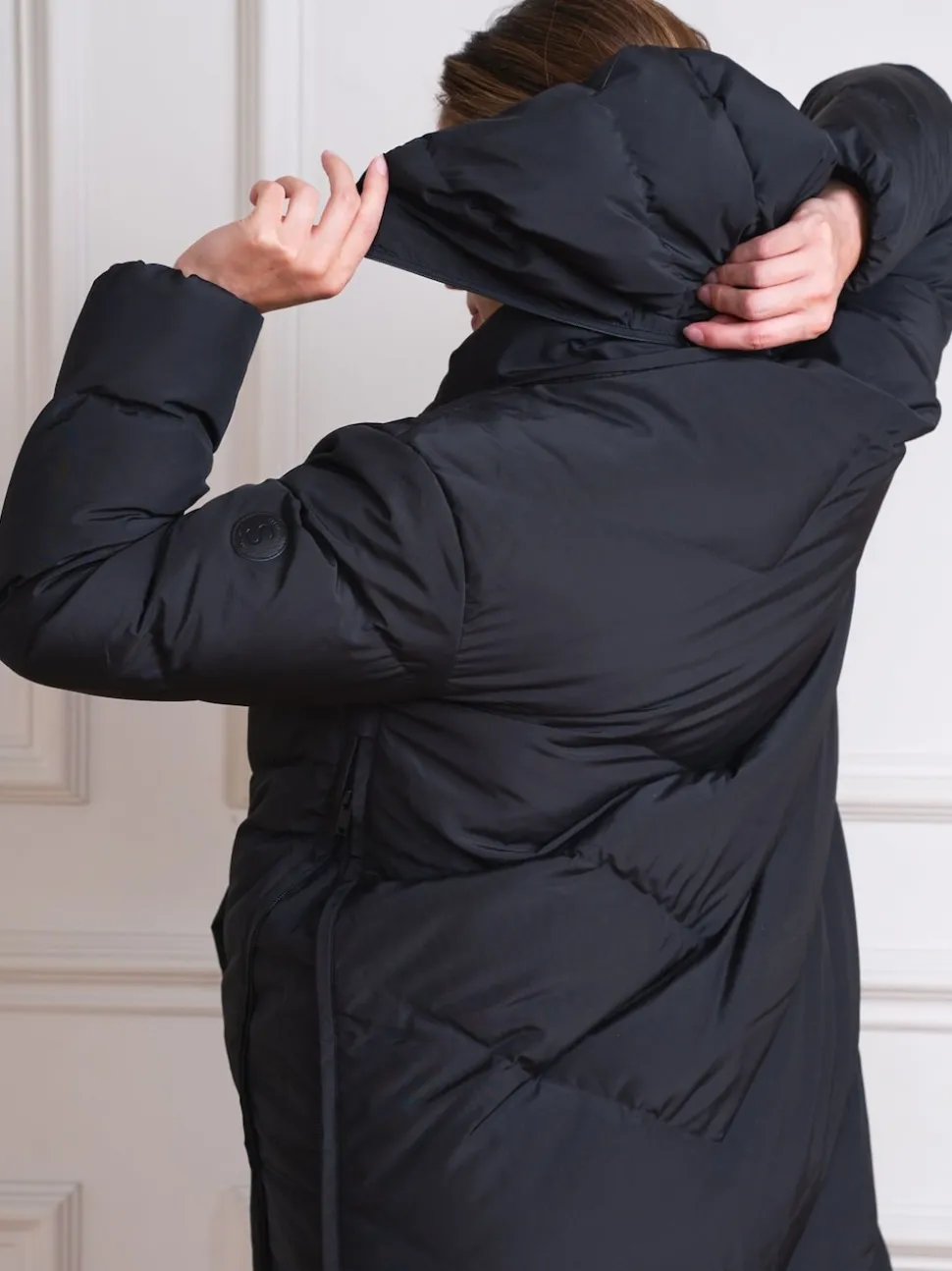Seraphine Black 3-In-1 Long Chevron Puffer Maternity Coat