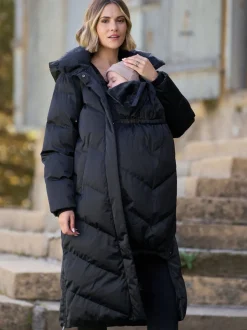 Seraphine Black Long 3-In-1 Maternity & Babywearing Puffa Coat