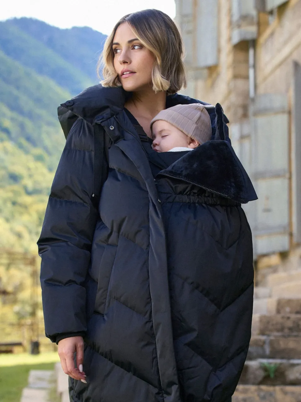 Seraphine Black Long 3-In-1 Maternity & Babywearing Puffa Coat
