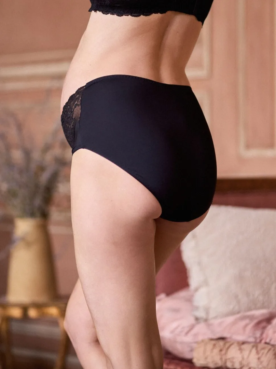 Seraphine Black Maternity Lace Midbump Briefs