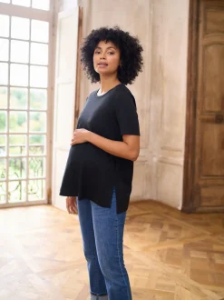 Seraphine Black Maternity Short Sleeve Cotton Modal T-Shirt