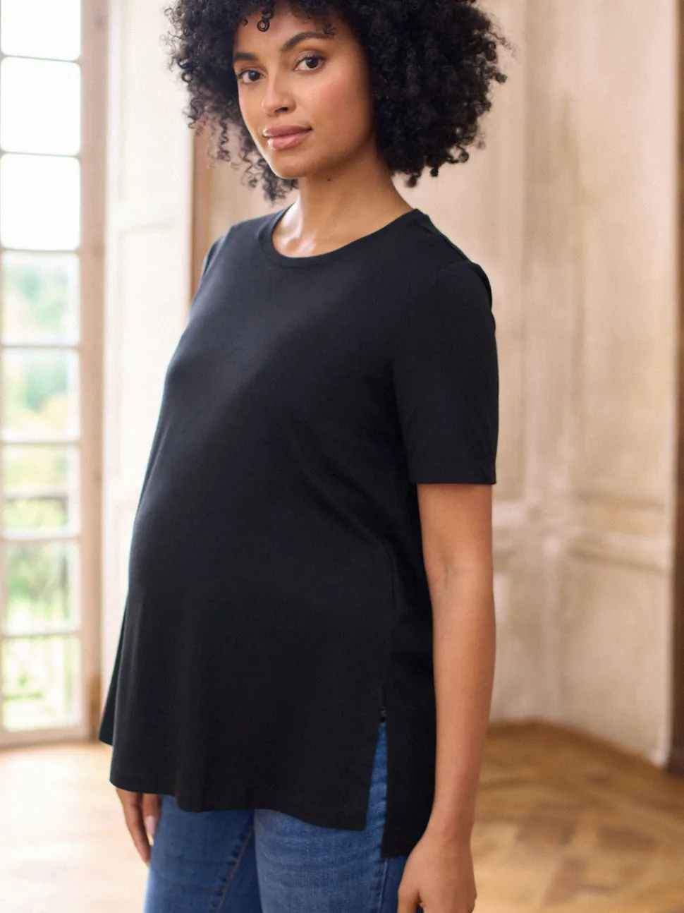 Seraphine Black Maternity Short Sleeve Cotton Modal T-Shirt