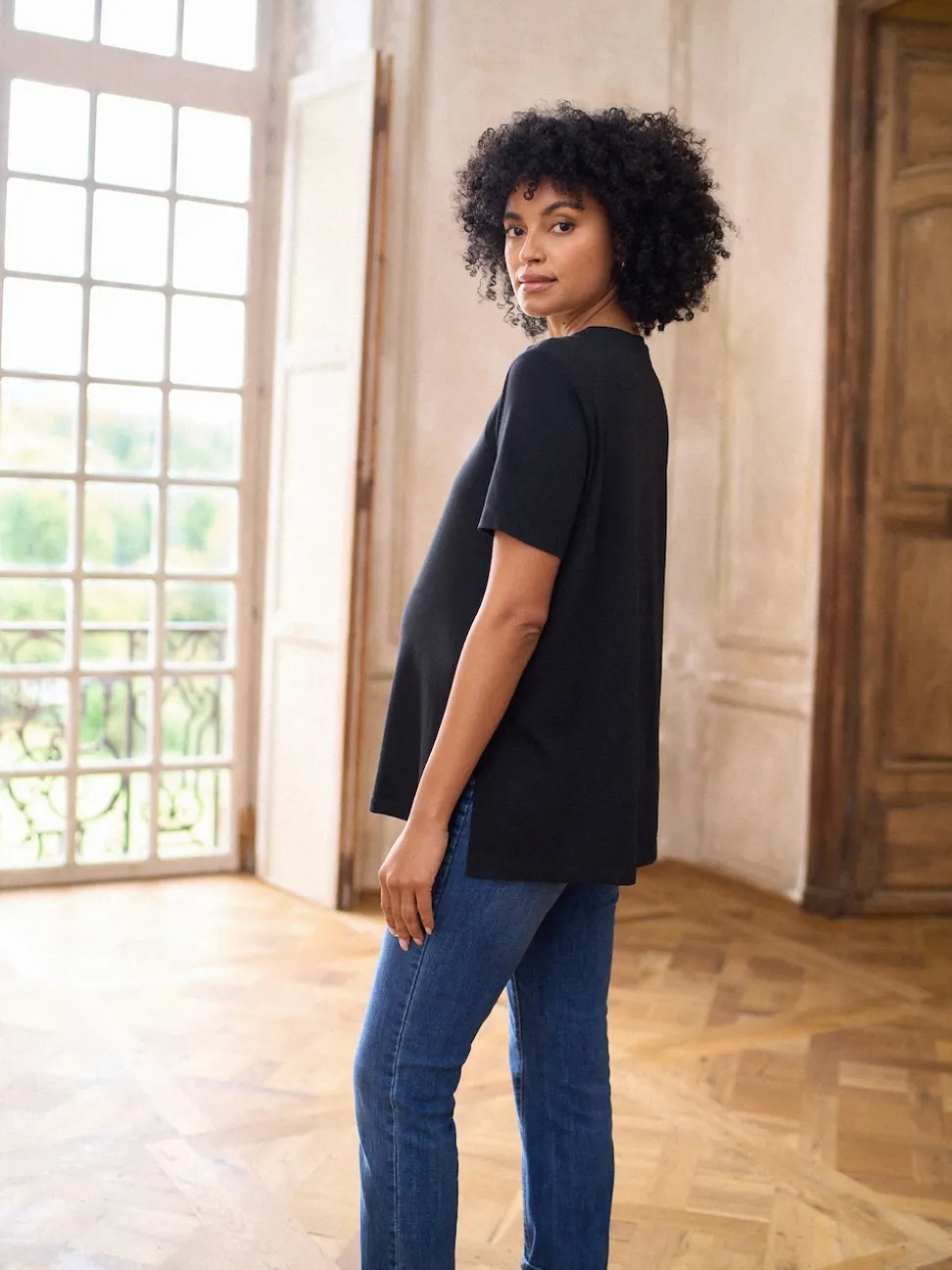 Seraphine Black Maternity Short Sleeve Cotton Modal T-Shirt