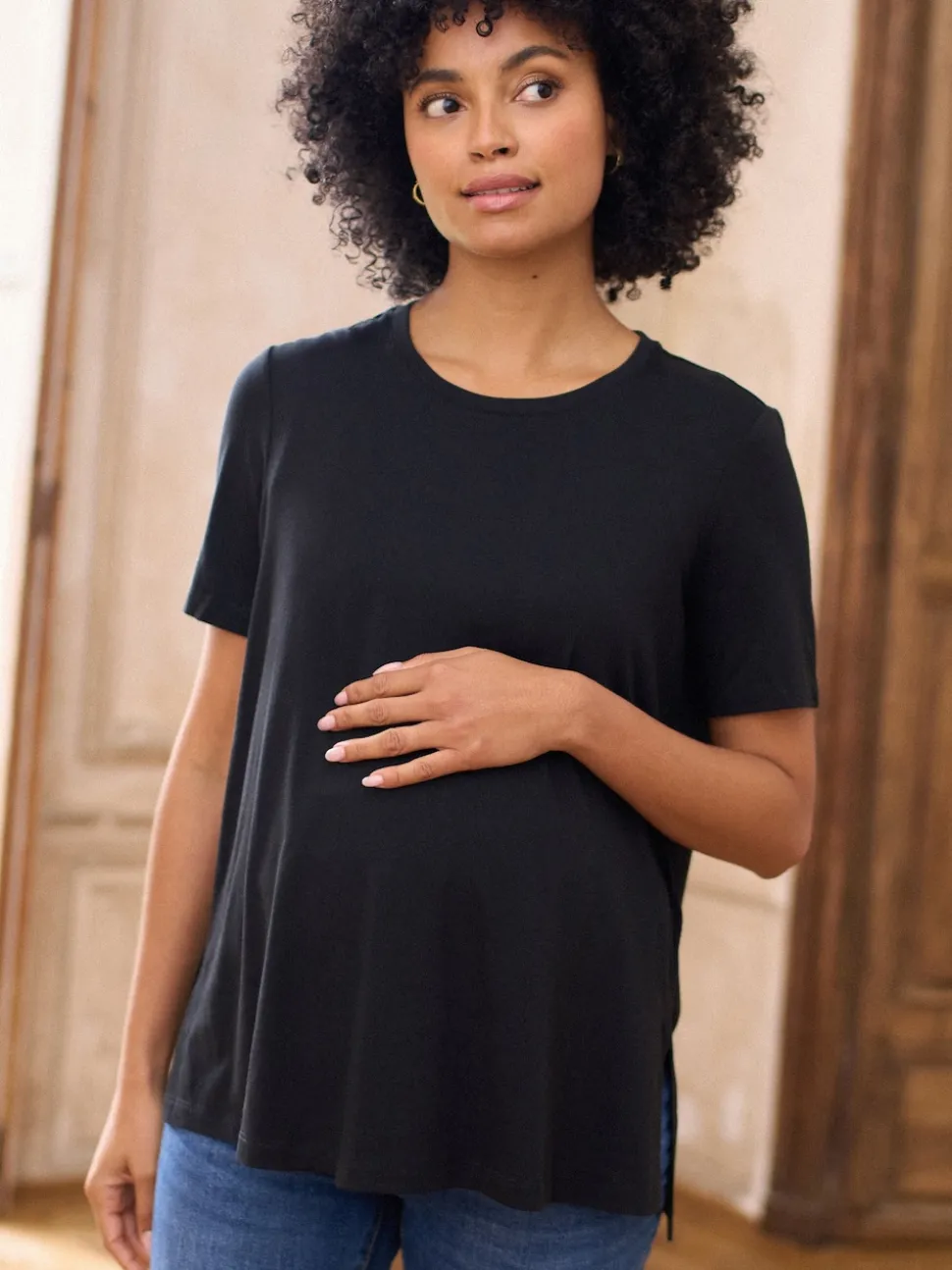 Seraphine Black Maternity Short Sleeve Cotton Modal T-Shirt