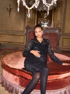 Seraphine Black Maternity & Nursing Lace Tunic Dress