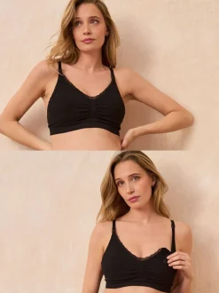Seraphine Black Maternity & Nursing Cotton Rib Jersey Bras 2 Pack